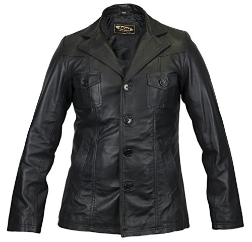 MDM Herren Lederjacke aus weichem Rindnappaleder, 70er Jahre Style (L) von MDM
