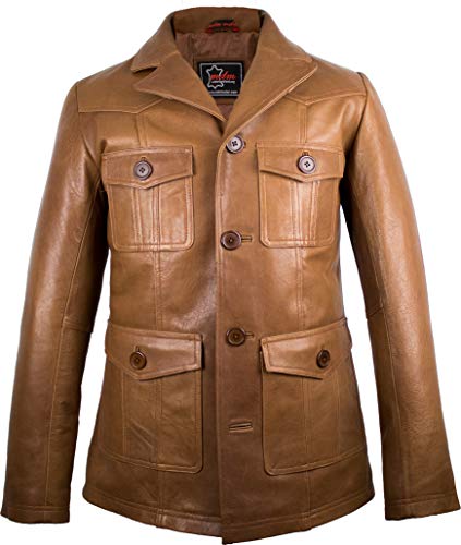 Herren Lederjacke aus weichem Rindnappaleder, 70er Jahre Style (XL) von MDM