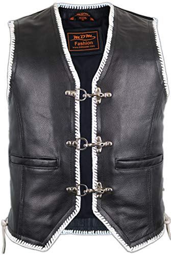 Herren Lederweste mit weißen Kordeln, Clubweste, Lederkutte, Rokerweste, Motorradweste, Bikerweste (XL) von MDM