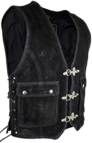 Herren Nubuk Lederweste in Matt Schwarz - Aufgesetzte große Taschen (5XL) von MDM