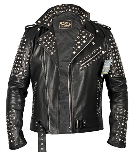 Lederjacke mit Nietenverzierung, Rocker Lederjacke, (M) von MDM
