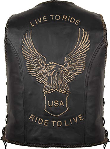 Lederweste mit aufwendiger Adler-Prägung, LIVE to Ride Motiv (S) von MDM