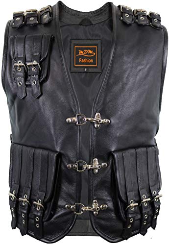 MDM Biker Leder Kutte mit Schnallen & Karabiner Verschluss, Herren, schwarz (4XL) von MDM