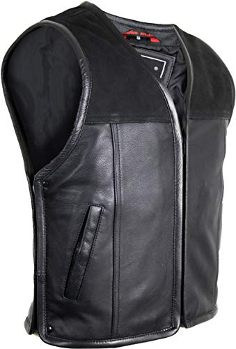 MDM Biker Lederweste mit erweiterbaren Reißverschluss, Schwarz, Herren, Nubuk & Rindsleder, (Gr. XL) von MDM