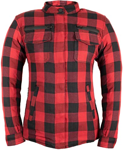 Damen Aramid Motorradhemd Wasserdicht mit einer Sportlichen Passform (2XL, Rot) von MDM