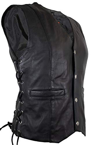 MDM Damen Biker Lederweste mit Druckknöpfe, Schwarz (Gr. 3XL) von MDM