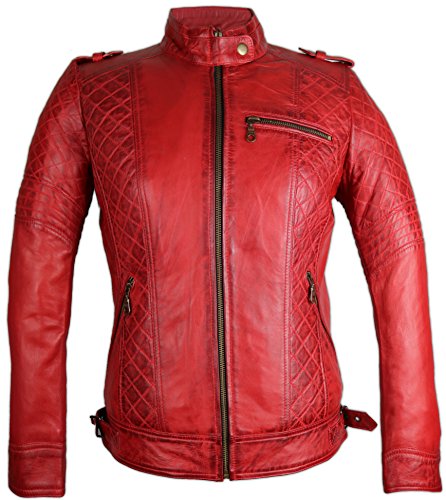 MDM Damen Lederjacke in rot aus echtem Lamm Leder (L) von MDM