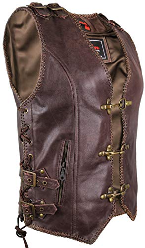 MDM Damen Vintage Braune Schnallen Biker Lederweste (Gr. L) von MDM