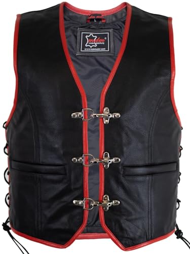 Echte Rindleder Weste Bikerweste Rockerweste Motorradweste mit roten umrandungen (5XL) von MDM