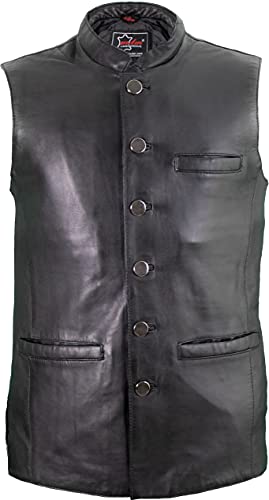 MDM Feine Herren Lamm Nappa Lederweste im Taillierten Schnitt (Schwarz, 3XL) von MDM
