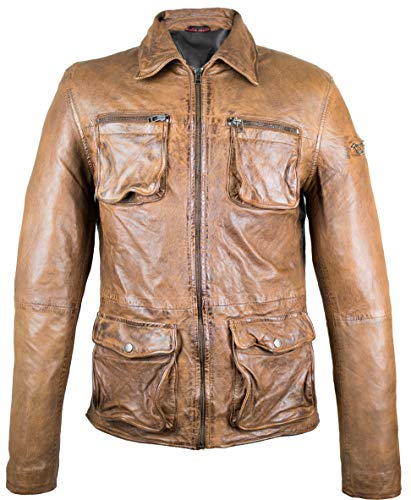 MDM Herren Biker Leder Jacke in Vintage Braun aus echtem Lamm Leder 50 von MDM