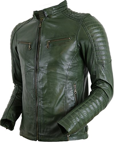 MDM Herren Biker Lederjacke in Khaki Grün aus echtem Leder (S) von MDM