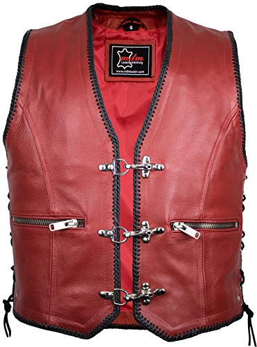 MDM Herren Biker Lederkutte in Rot (2XL) von MDM