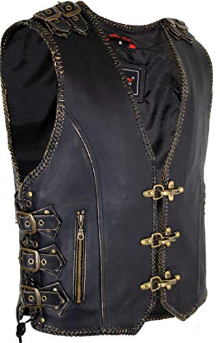 Herren Biker Lederweste mit Messing Schnallen und Karabinern von MDM