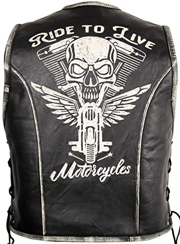 MDM Herren Biker Lederweste mit einer Totenkopf Prägung (4XL) von MDM