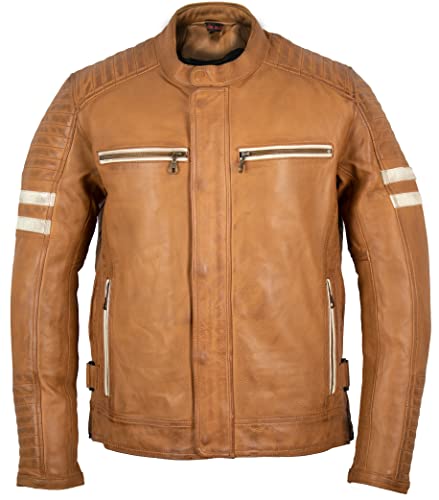 MDM Herren Biker Motorrad Jacke Lederjacke mit Protektoren, Rindsleder (Braun, Gr. 2XL) von MDM