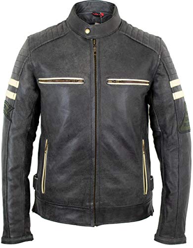 MDM Herren Biker Motorrad Jacke Lederjacke mit Protektoren, Rindsleder (DE/NL/SE/PL, Alphanumerisch, 4XL, Regular, Regular, Grau) von MDM