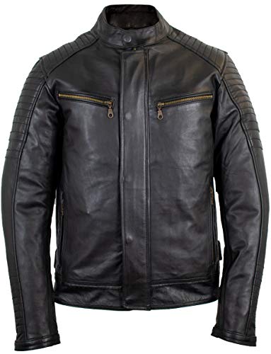 MDM Herren Biker Motorrad Jacke Lederjacke mit Protektoren, Rindsleder (DE/NL/SE/PL, Alphanumerisch, S, Regular, Regular, Schwarz) von MDM