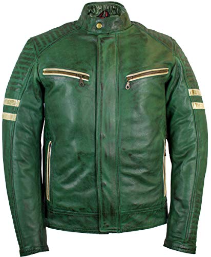 MDM Herren Biker Motorrad Jacke Lederjacke mit Protektoren, Rindsleder (Grün, Gr. 2XL) von MDM