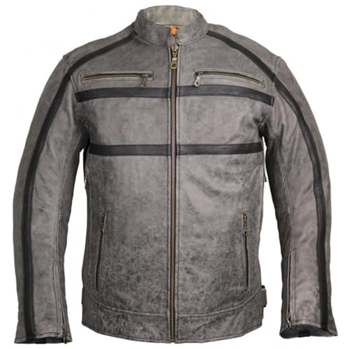 MDM Herren Biker Motorrad Lederjacke in Grau (DE/NL/SE/PL, Alphanumerisch, XL, Regular, Regular, Grau) von MDM