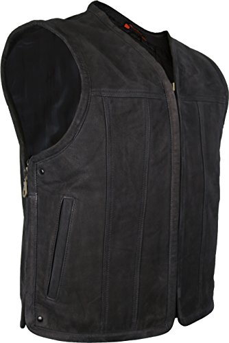 MDM Herren Biker Motorrad Lederweste,mit erweiterbaren Reißverschlüssen, Nubuk Leder, Schwarz, (Gr. 3XL) von MDM