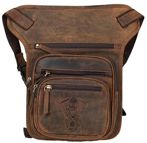 MDM Herren Biker Oberschenkel Leder Beintasche Umhängetasche, Motorrad Beinbeutel Beintasche Außenbeintasche Hüfttasche (Braun) von MDM