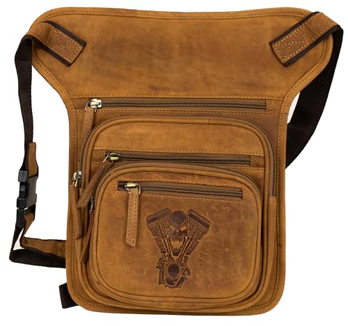 MDM Herren Biker Oberschenkel Leder Beintasche Umhängetasche, Motorrad Beinbeutel Beintasche Außenbeintasche Hüfttasche (Cognac) von MDM