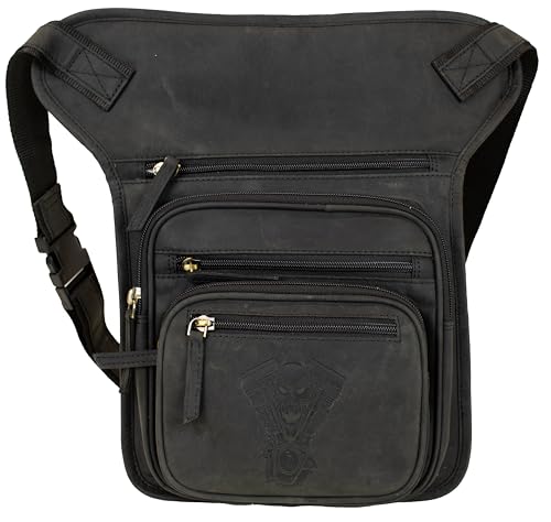 MDM Herren Biker Oberschenkel Leder Beintasche Umhängetasche, Motorrad Beinbeutel Beintasche Außenbeintasche Hüfttasche (Schwarz) von MDM