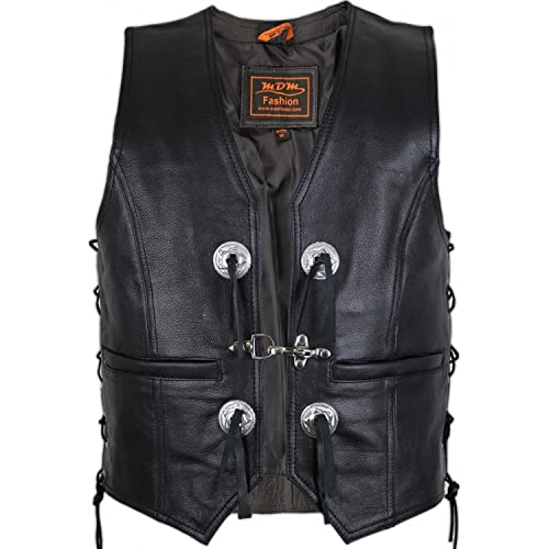 MDM Herren Chopper Motorrad Lederweste, schwarz, Conchos (Gr. 5XL) von MDM