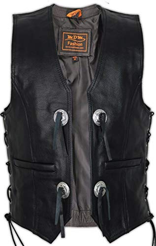 MDM Herren Conchos Lederweste in schwarz aus echtem Leder (Gr. L) von MDM