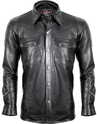 MDM Herren Lederhemd aus weichem Lamm Nappa Leder in schwarz (3XL) von MDM