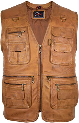 MDM Herren Lederweste, Freizeitweste, Jagdweste, Anglerweste aus weichem Lamm Nappa Leder, Herren, Braun, (Gr. XL) von MDM