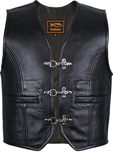 MDM Herren Lederweste innen wie außen aus Rindsleder, ohne Seiten Schnur, Rockerweste, Lederkutte, Bikerweste, Clubweste (XL) von MDM