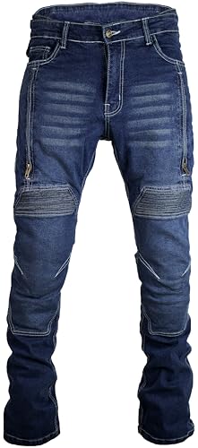 MDM Herren Motorrad Biker Jeans mit Aramid Gewebe und Protektoren, Slim Fit (DE/NL/SE/PL, Bundweite & Schrittlänge, 36, 32, Dunkel Blau) von MDM