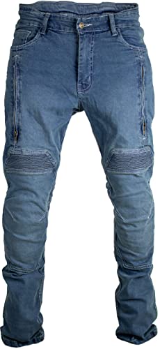 MDM Herren Motorrad Biker Jeans mit Aramid Gewebe und Protektoren, Slim Fit (DE/NL/SE/PL, Bundweite & Schrittlänge, 36, 32, Hell Blau) von MDM