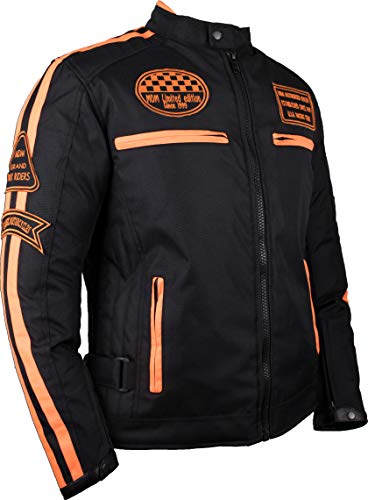 MDM Herren Motorrad Textil Jacke mit Protektoren in verschiedenen Farben erhältlich (DE/NL/SE/PL, Alphanumerisch, 3XL, Regular, Regular, Schwarz/Neon Orange) von MDM