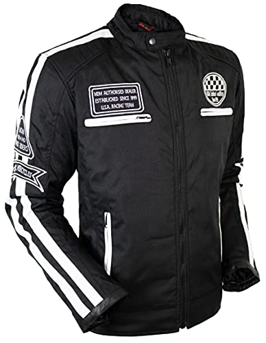 MDM Herren Motorrad Textil Jacke mit Protektoren in verschiedenen Farben erhältlich (Schwarz/Weiß, 3x_l) von MDM