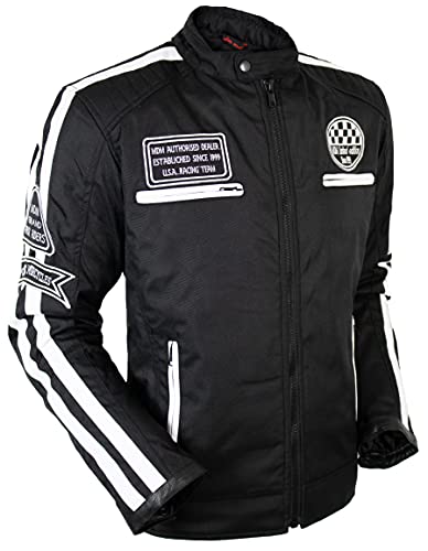 MDM Herren Motorrad Textil Jacke mit Protektoren in verschiedenen Farben erhältlich (Schwarz/Weiß, 4x_l) von MDM