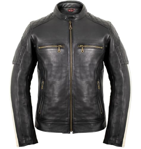 MDM Herren Retro Motorradjacke aus Rinds Nappa Leder mit Protektoren (DE/NL/SE/PL, Alphanumerisch, 4XL, Regular, Regular, Schwarz) von MDM