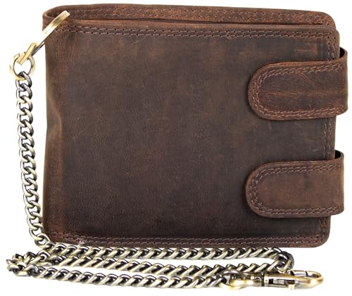 MDM Herren Vintage Biker Geldbörse Portemonnaie Geldbeutel Echtes Leder Querformat (Braun) von MDM