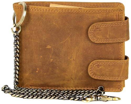 MDM Herren Vintage Biker Geldbörse Portemonnaie Geldbeutel Echtes Leder Querformat (Cognac) von MDM