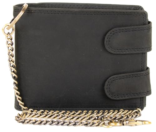 MDM Herren Vintage Biker Geldbörse Portemonnaie Geldbeutel Echtes Leder Querformat (Schwarz) von MDM