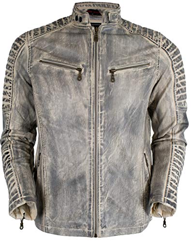 MDM Herren Vintage Bikerjacke in cremeweiß (L) von MDM