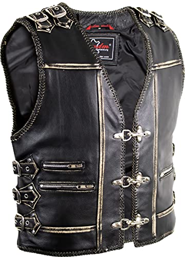 MDM Herren Vintage Schnallen Biker Lederweste Kutte, Schnallen (Gr. L) von MDM