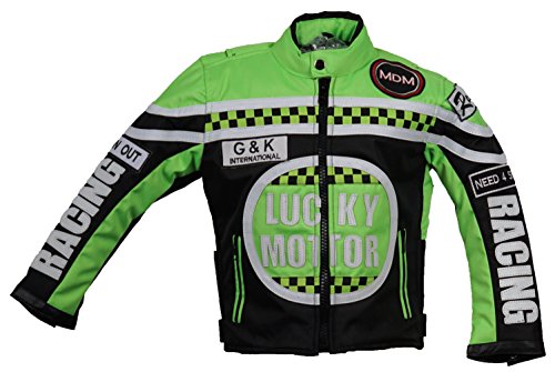 MDM Kinder Motorrad Jacke, Bikerjacke, Racing Jacke grün, (L) von MDM