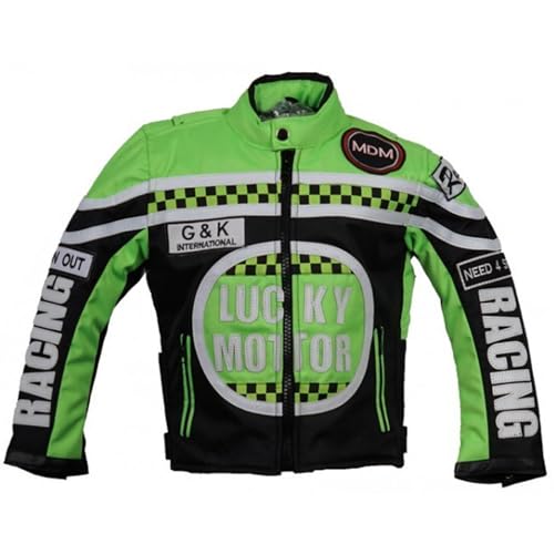 MDM Kinder Motorrad Jacke, Bikerjacke, Racing Jacke grün, (XL) von MDM