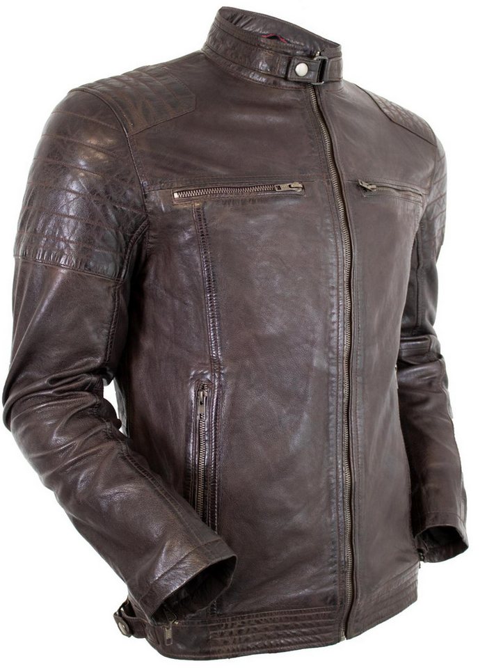 MDM Lederjacke Herren Freizeit Biker Lederjacke aus echtem Leder Leichte Bikerjacke von MDM
