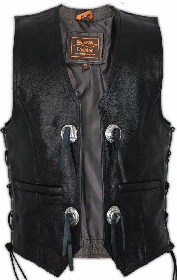 MDM Lederweste Conchos Chopper Lederweste in schwarz Western Lederweste von MDM