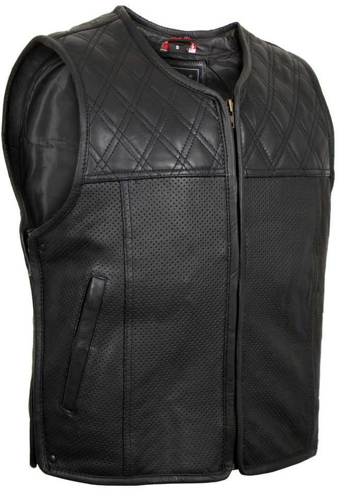 MDM Lederweste Herren Biker Hunter Lederweste Stepp Motorradweste Clubstyle Weste Perforiertes Leder von MDM