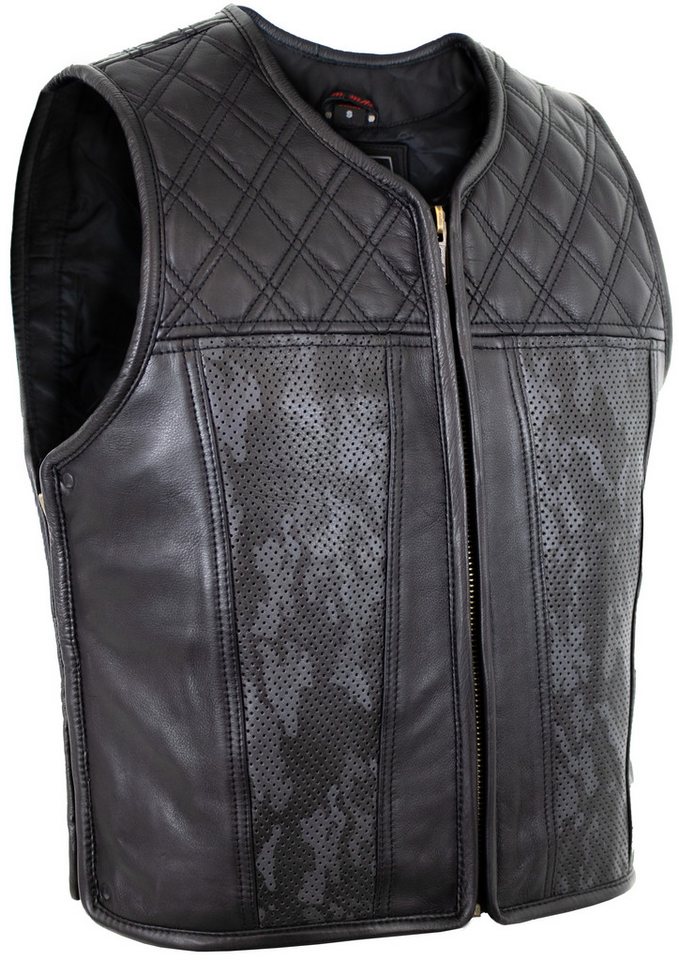 MDM Lederweste Herren Biker Lederweste, Club Kutte mit Camo Applicationen (An den Seiten durch Reißverschlüsse erweiterbar) Motorrad Weste Kutte Club von MDM